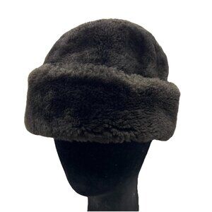 North King Dyed Mountain Lamb Black Fur Hat Cap Earflaps Made In USA Vintage